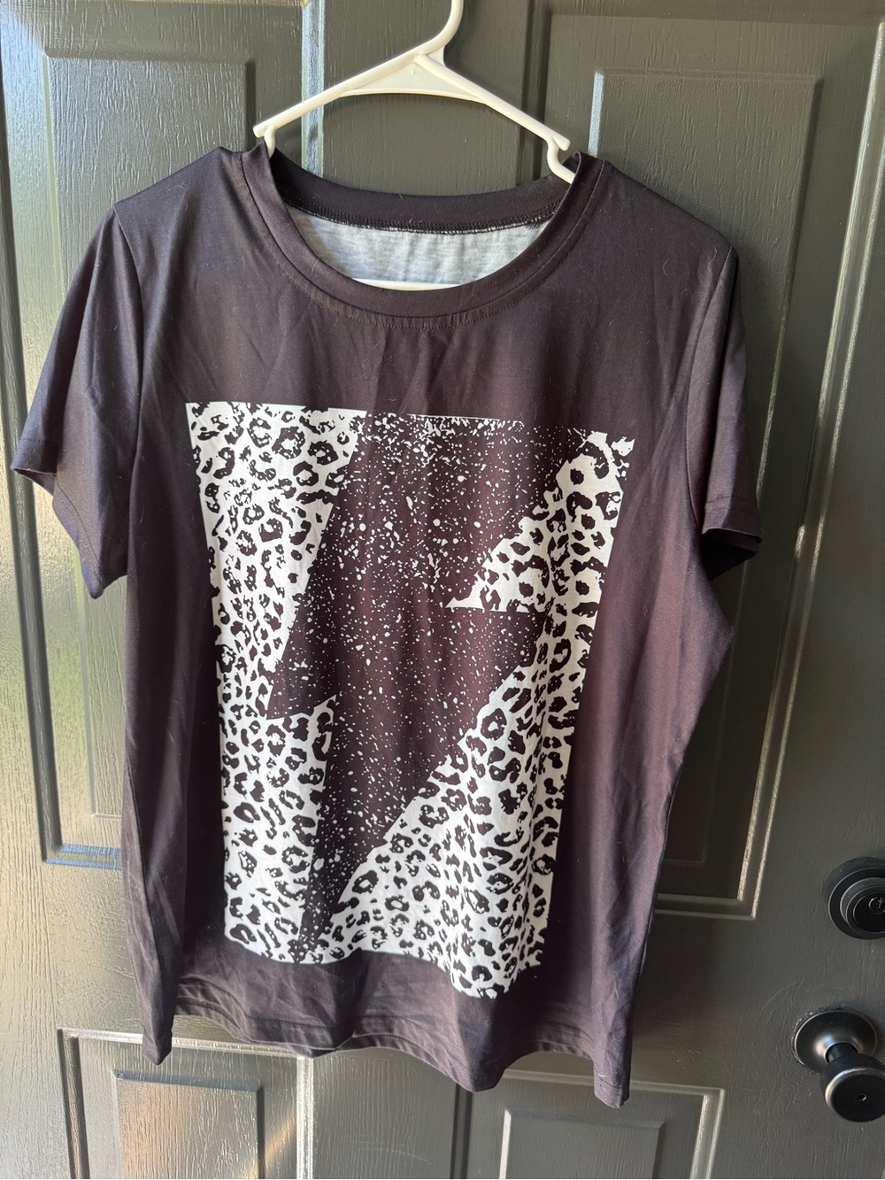 Black Graphic Tee with White Leopard Lightning Print